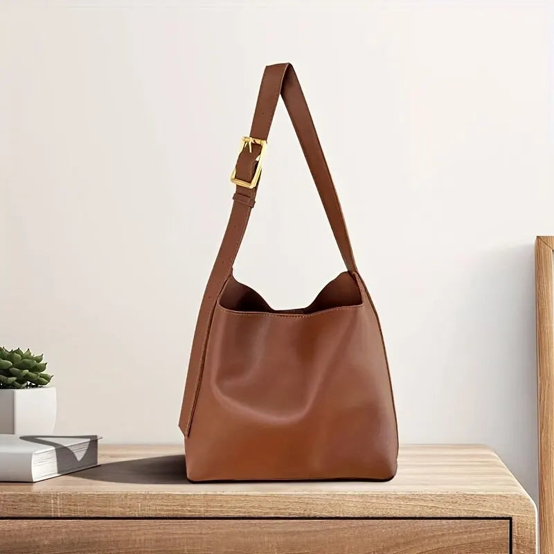 Minimalistische PU Lederhandtasche mit Schulterriemen und Umhängetasche für Damen