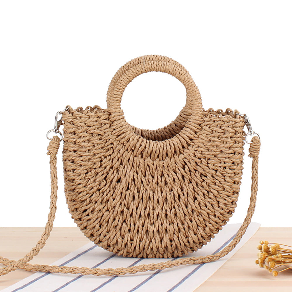 Alyssa | Halbrunde gewebte Strohtasche für Damen