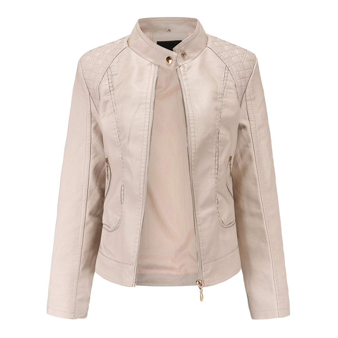 PU Lederjacke mit Stehkragen für Frauen