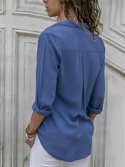 Ivy - glatter, glänzender Stoffnbluse mit langen Ärmeln für Frauen