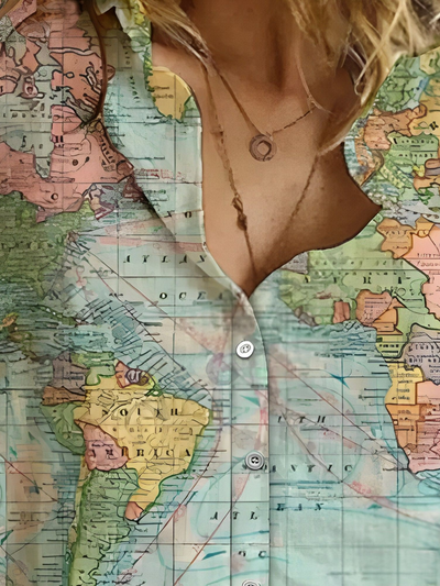 Janet - Globe Weltkarte Bedrucktes Hemd