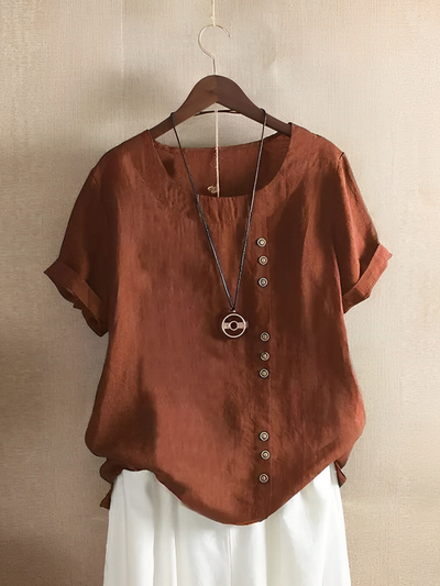 soft-touch-stoff Loose Kurzärmeliges natürliche Textur-Top
