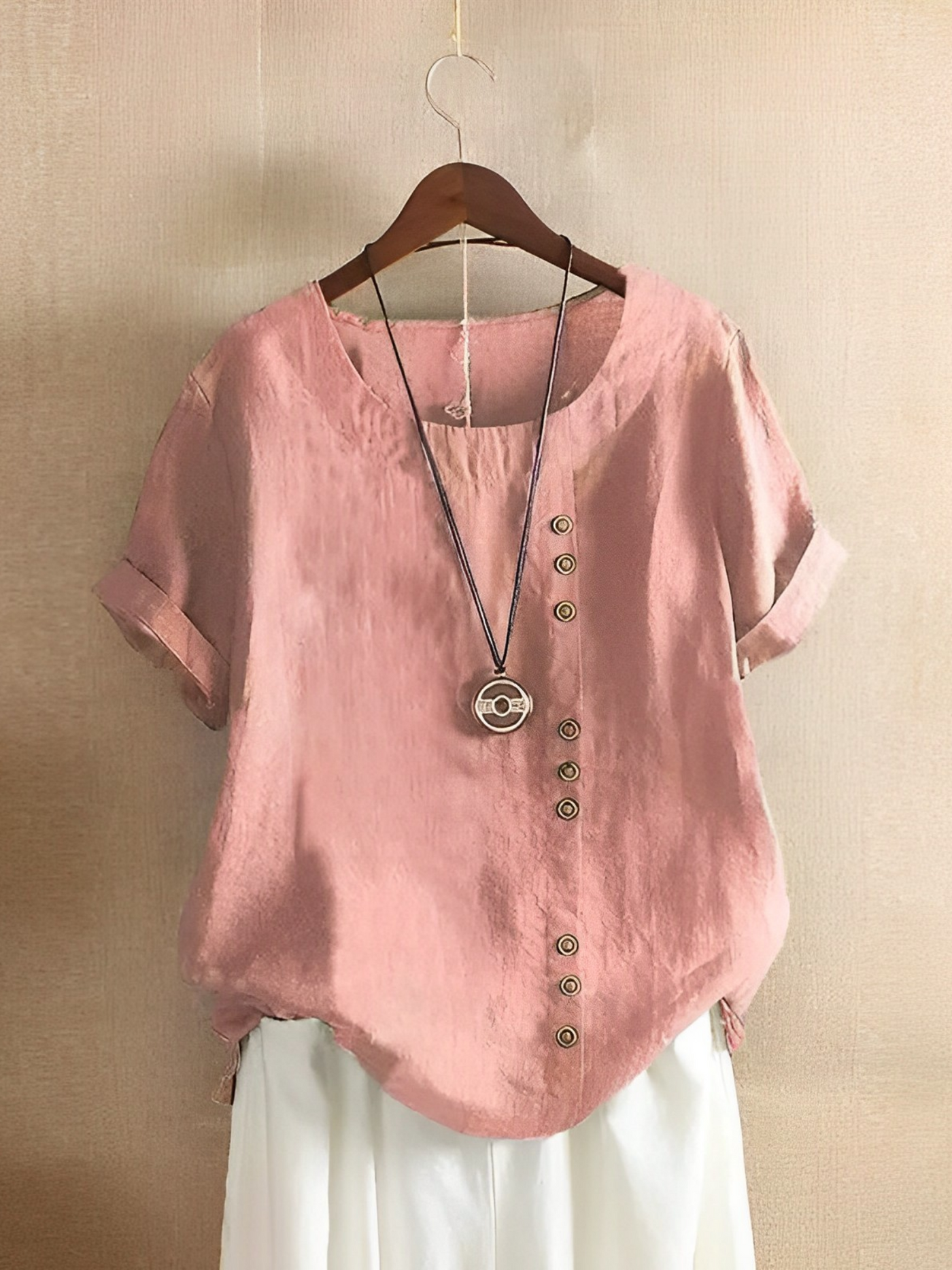 soft-touch-stoff Loose Kurzärmeliges natürliche Textur-Top