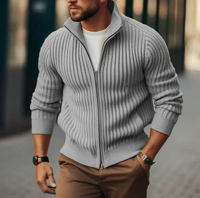 Klassische Thermo-Strickjacke für Männer mit durchgehendem Reißverschluss