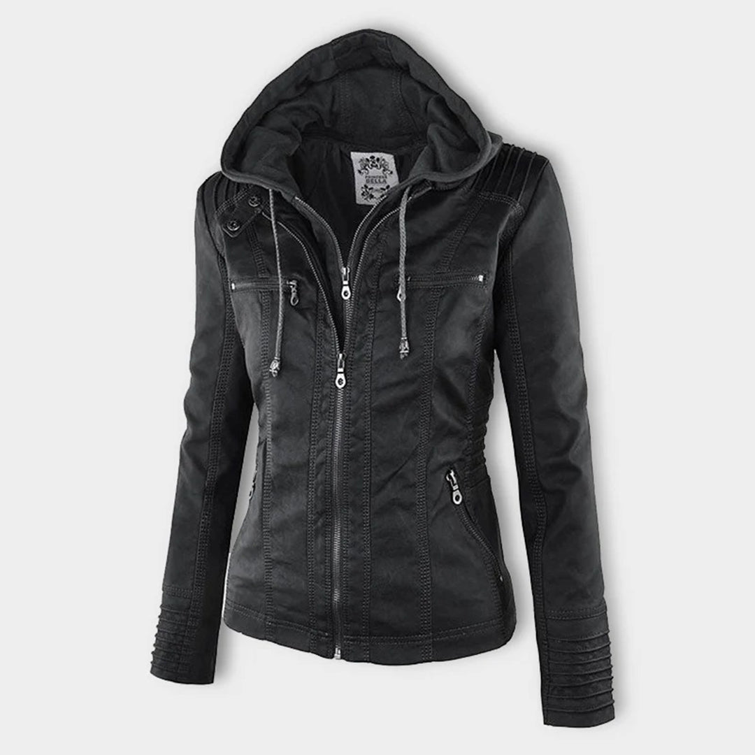 PU Lederjacke mit Kapuze für Frauen