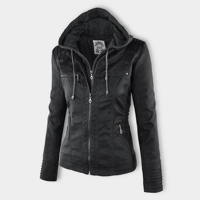 PU Lederjacke mit Kapuze für Frauen