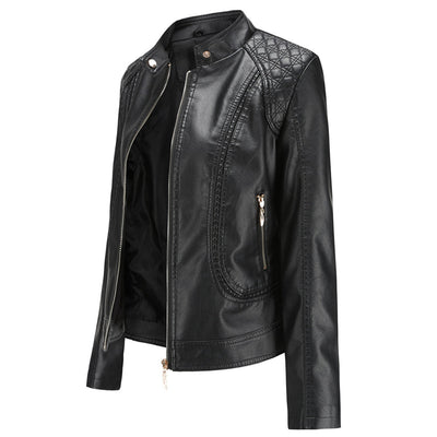 PU Lederjacke mit Stehkragen für Frauen