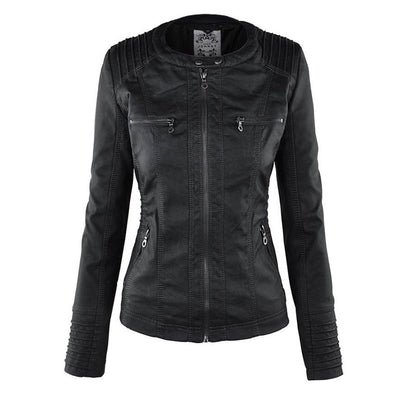PU Lederjacke mit Kapuze für Frauen