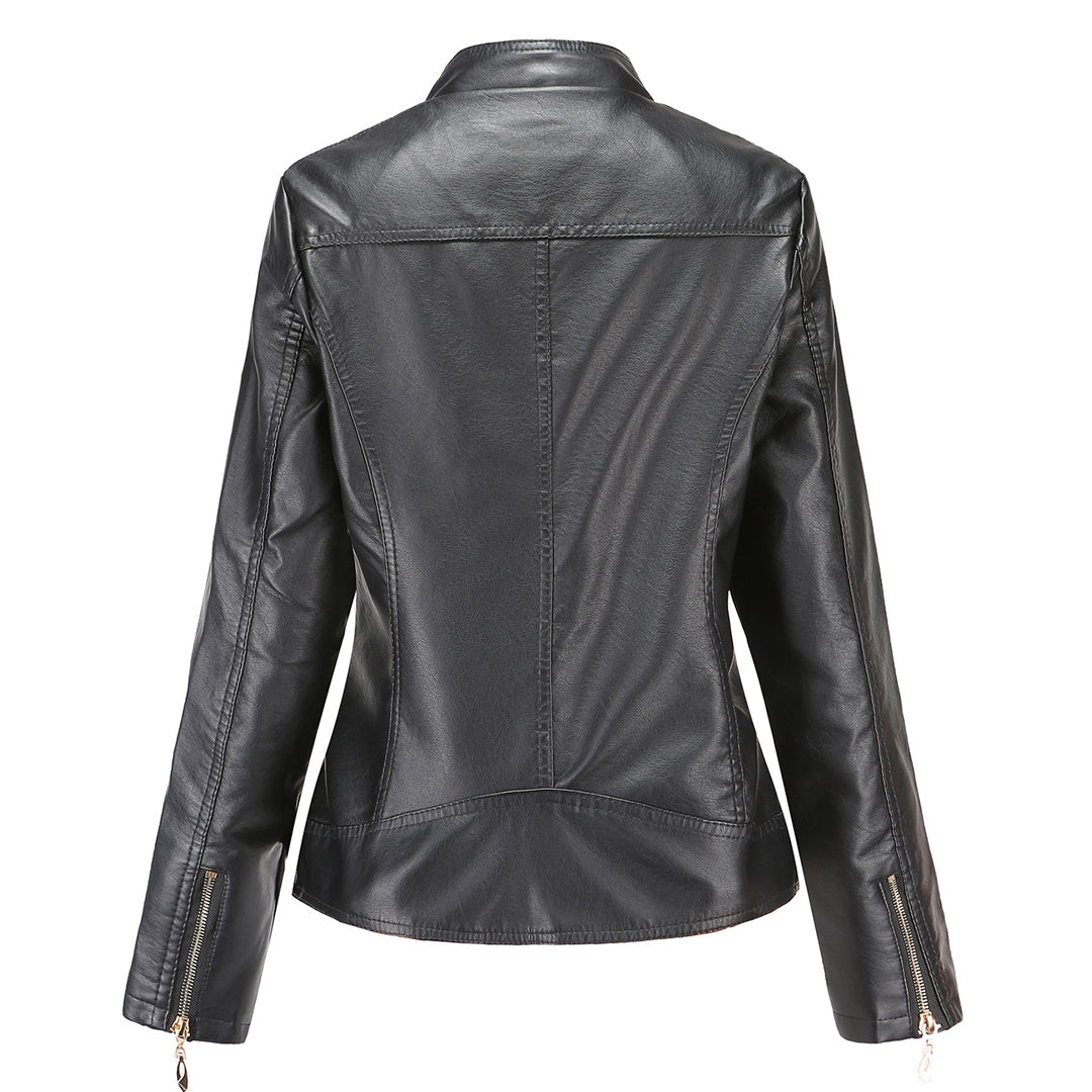 PU Lederjacke mit Stehkragen für Frauen