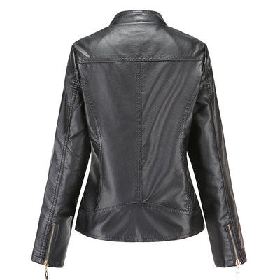 PU Lederjacke mit Stehkragen für Frauen