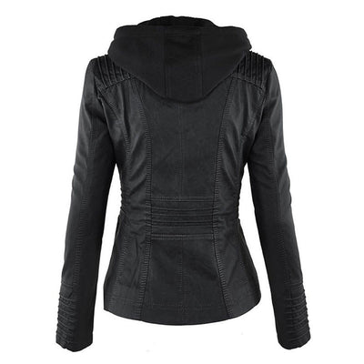 PU Lederjacke mit Kapuze für Frauen
