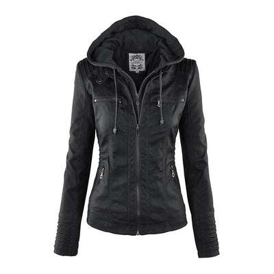 PU Lederjacke mit Kapuze für Frauen