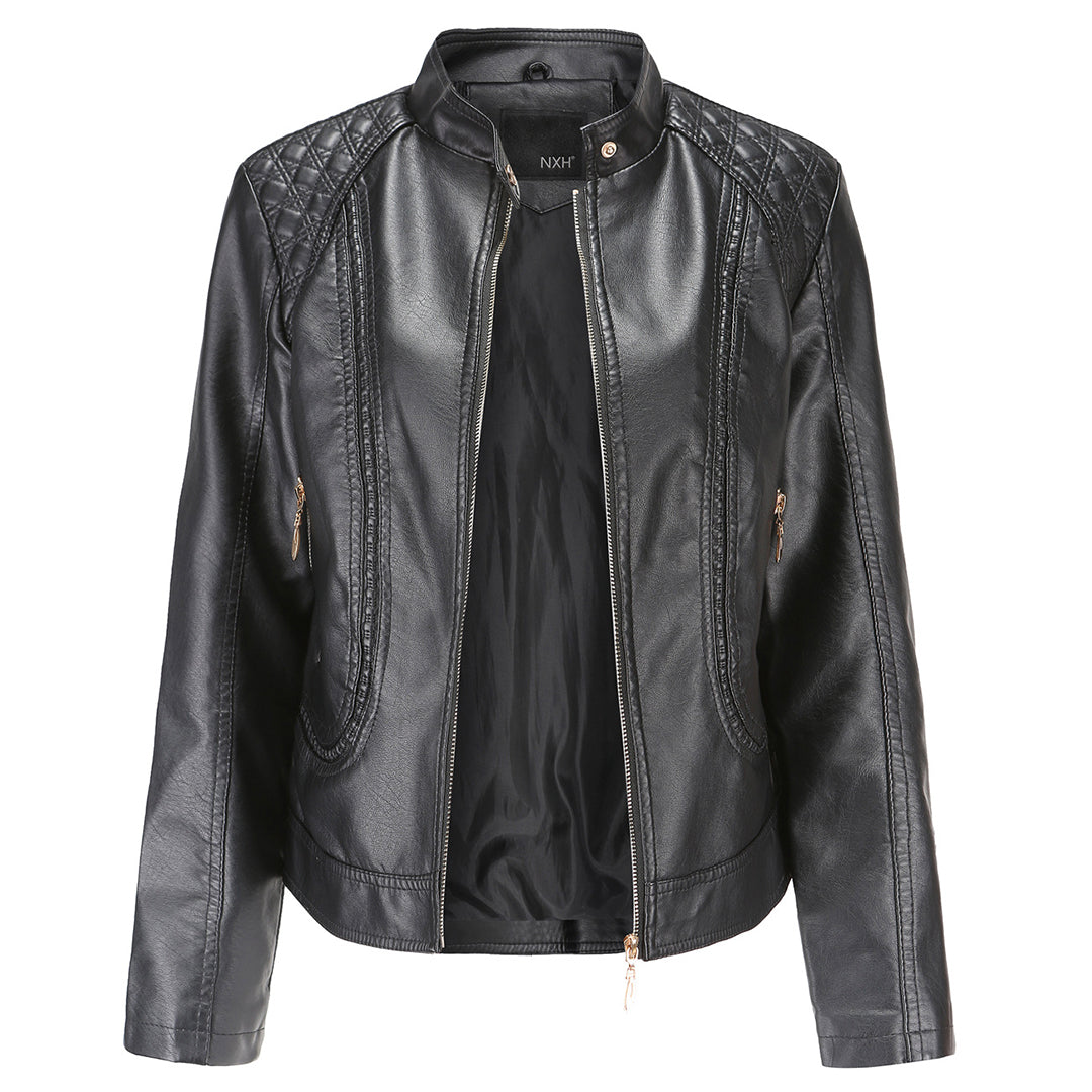 PU Lederjacke mit Stehkragen für Frauen