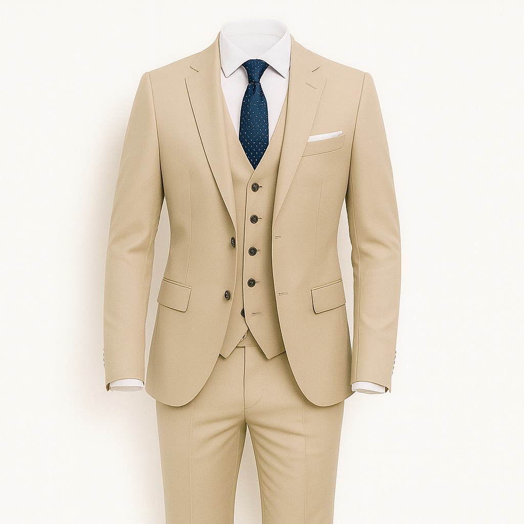 Beige Brecken Elegant 3-piece suit for men - timeless sophistication for every occasion