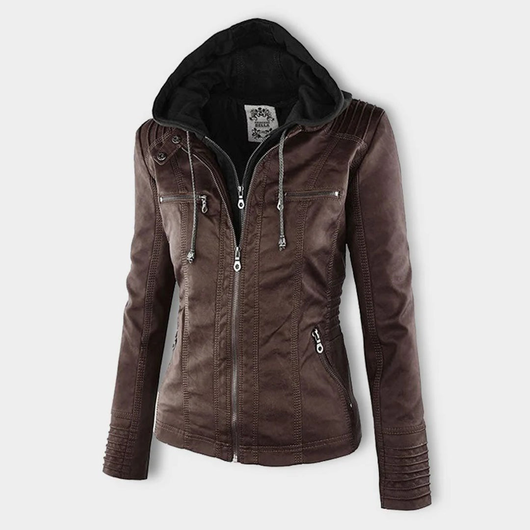 PU Lederjacke mit Kapuze für Frauen