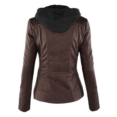 PU Lederjacke mit Kapuze für Frauen