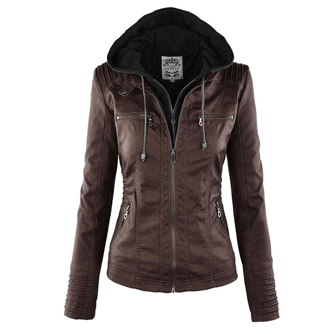 PU Lederjacke mit Kapuze für Frauen