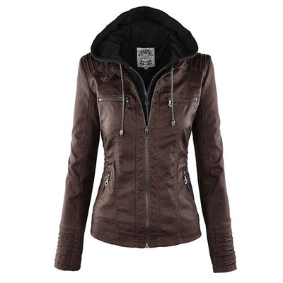 PU Lederjacke mit Kapuze für Frauen