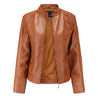 PU Lederjacke mit Stehkragen für Frauen