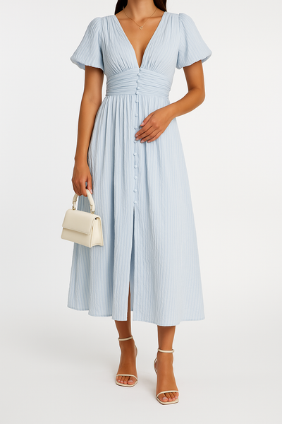 Fließendes langes Kleid für Frauen mit Knopfleiste vorne