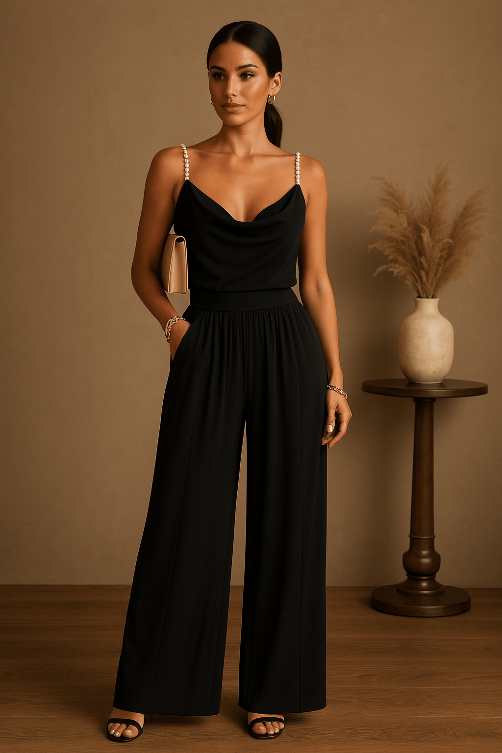 Eleganter Damenoverall aus Polyester mit weiten Beinen für Hochzeiten und Festlichkeiten