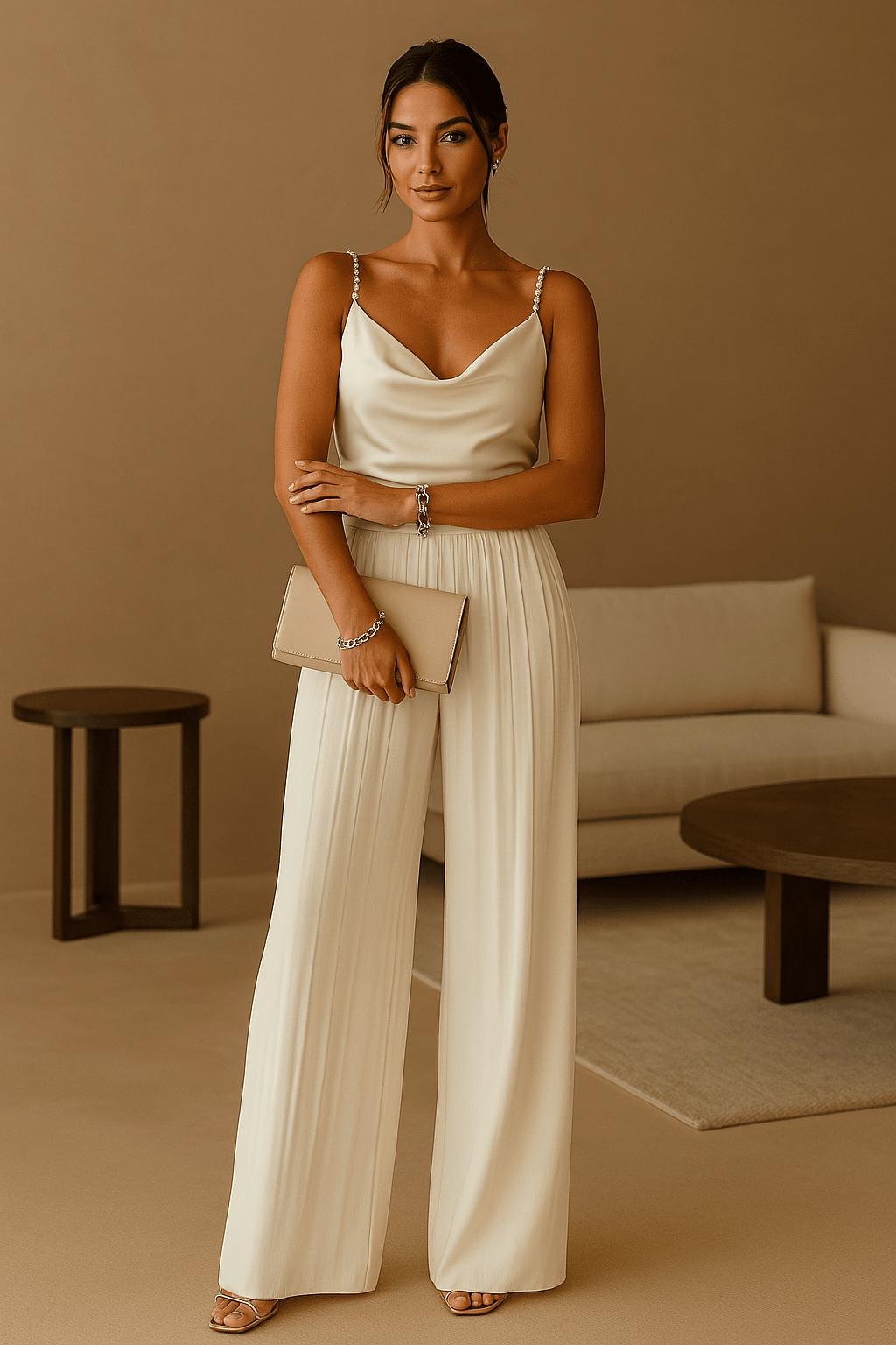 Eleganter Damenoverall aus Polyester mit weiten Beinen für Hochzeiten und Festlichkeiten