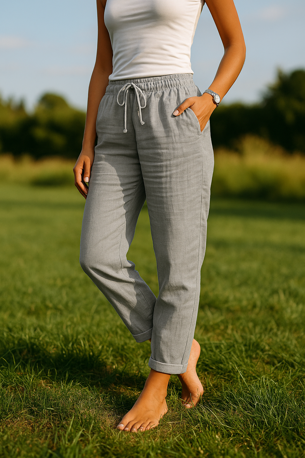 Monica - Hose mit elastischem Bund aus soft-touch-stoff und natürliche Textur