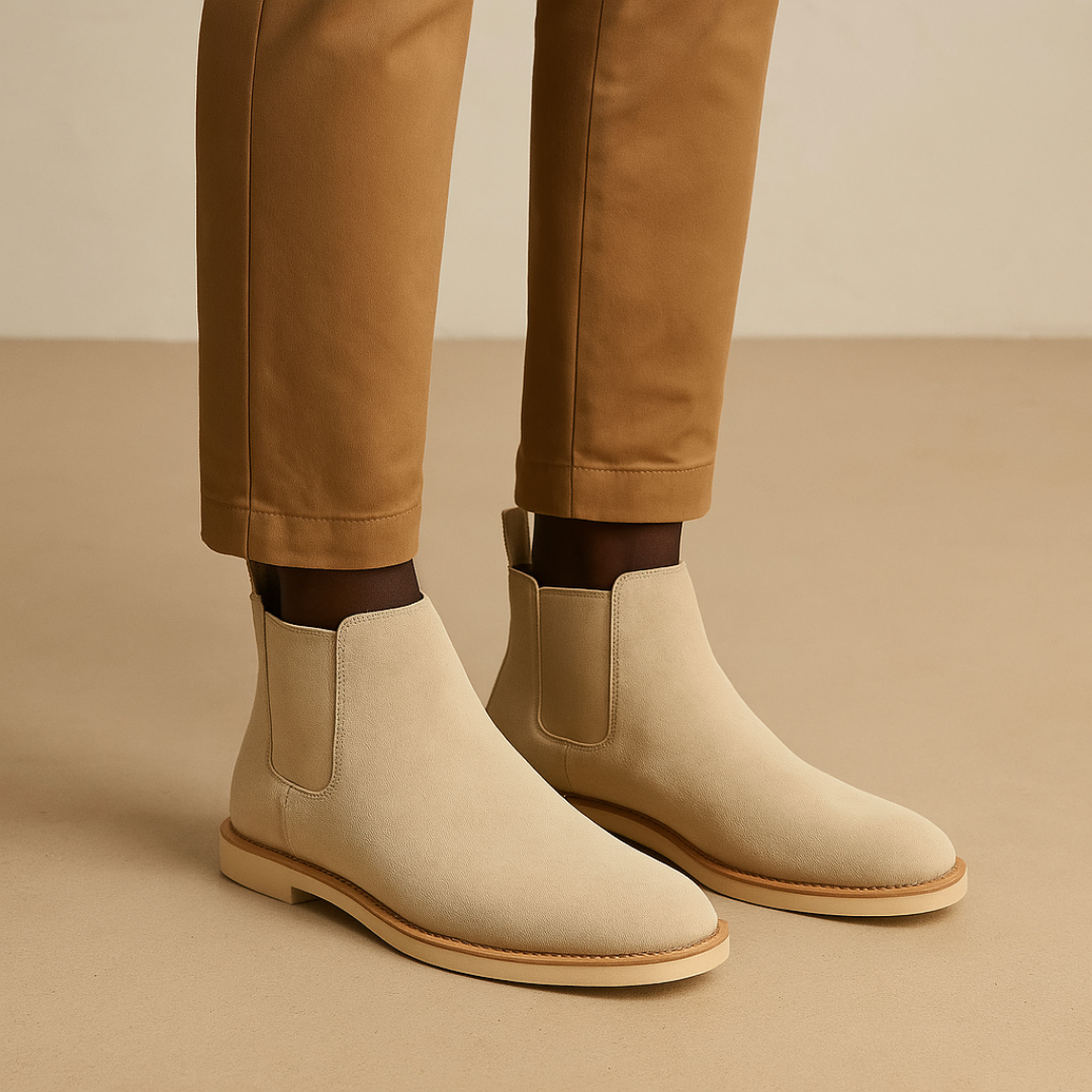 Klassiska Chelsea boots för herrar i mocka - slip-on-stövlar med elastiska sidoinsatser för mångsidig användning under alla årstider