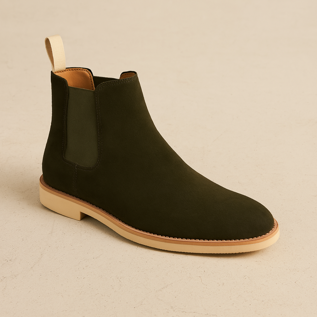 Klassiska Chelsea boots för herrar i mocka - slip-on-stövlar med elastiska sidoinsatser för mångsidig användning under alla årstider