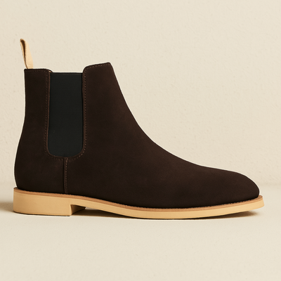 Klassiska Chelsea boots för herrar i mocka - slip-on-stövlar med elastiska sidoinsatser för mångsidig användning under alla årstider