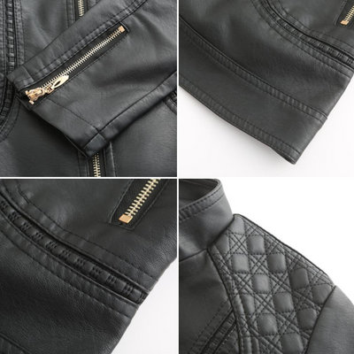 PU Lederjacke mit Stehkragen für Frauen