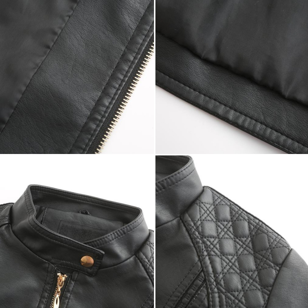 PU Lederjacke mit Stehkragen für Frauen