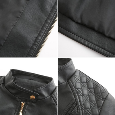 PU Lederjacke mit Stehkragen für Frauen