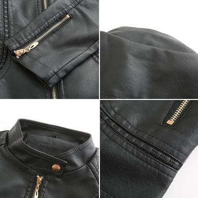 PU Lederjacke mit Stehkragen für Frauen