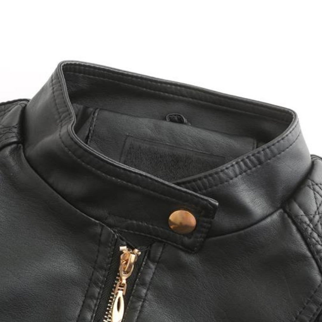 PU Lederjacke mit Stehkragen für Frauen