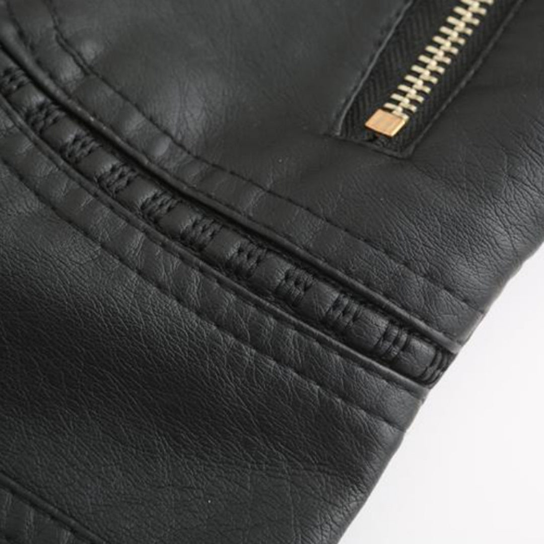 PU Lederjacke mit Stehkragen für Frauen