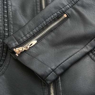 PU Lederjacke mit Stehkragen für Frauen