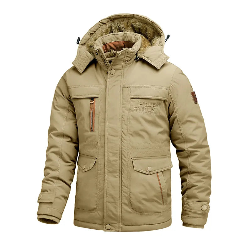 Chaqueta táctica de invierno para hombre: impermeable y forrada con capucha extraíble.