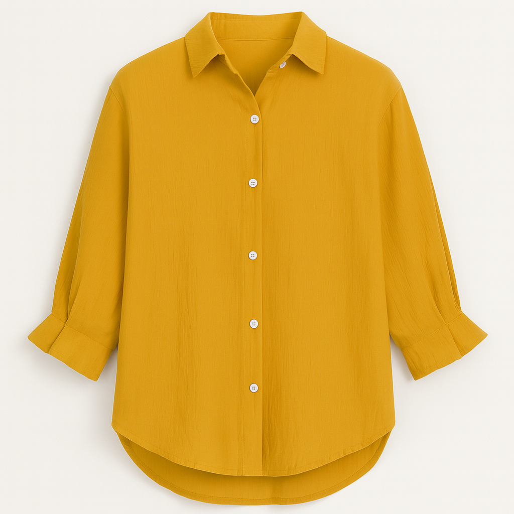 Yellow Button closure & classic collar Woman's Shirt