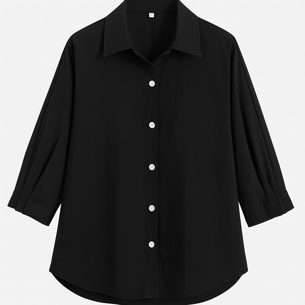 Black Button closure & classic collar Woman's Shirt
