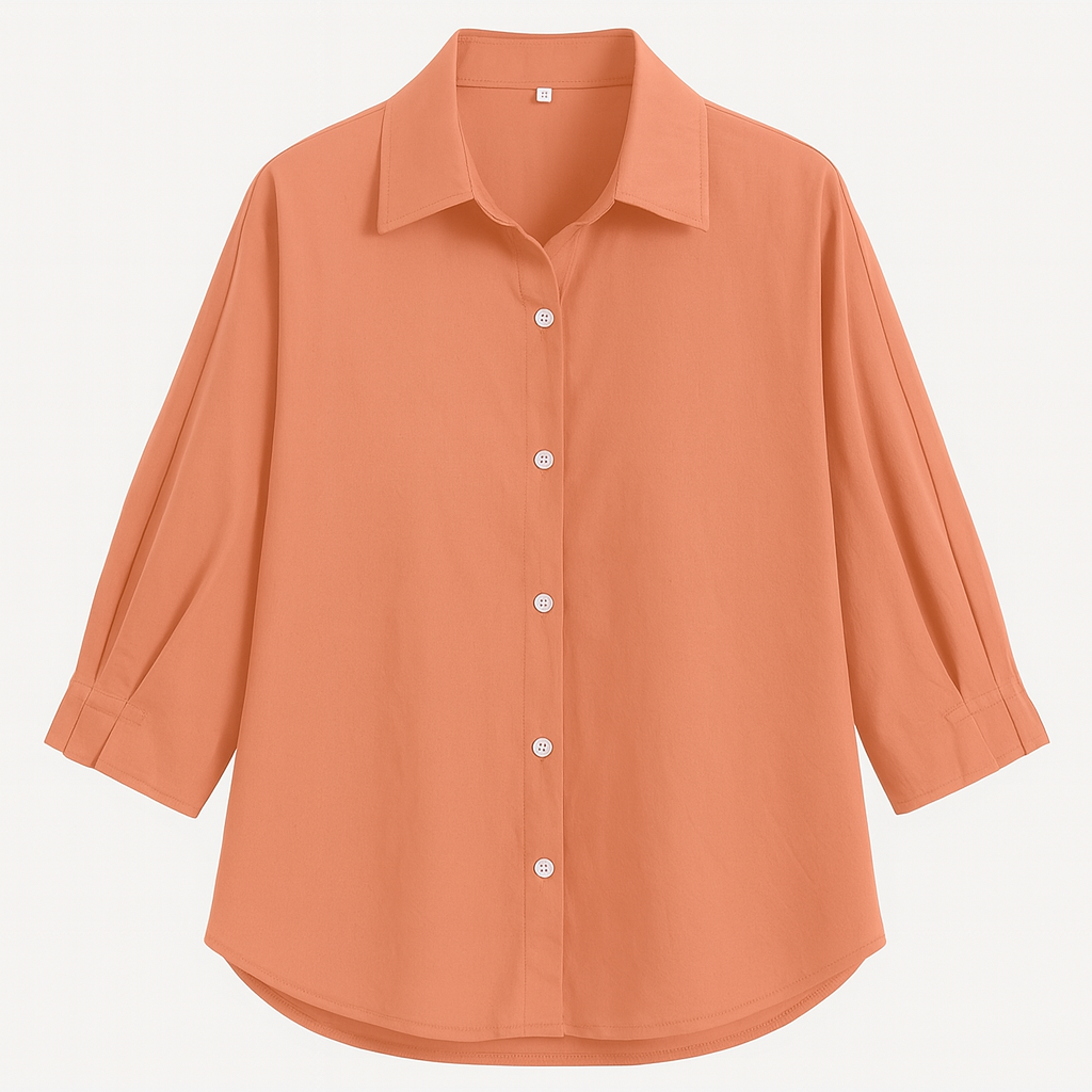 Orange Peach Button closure & classic collar Woman's Shirt
