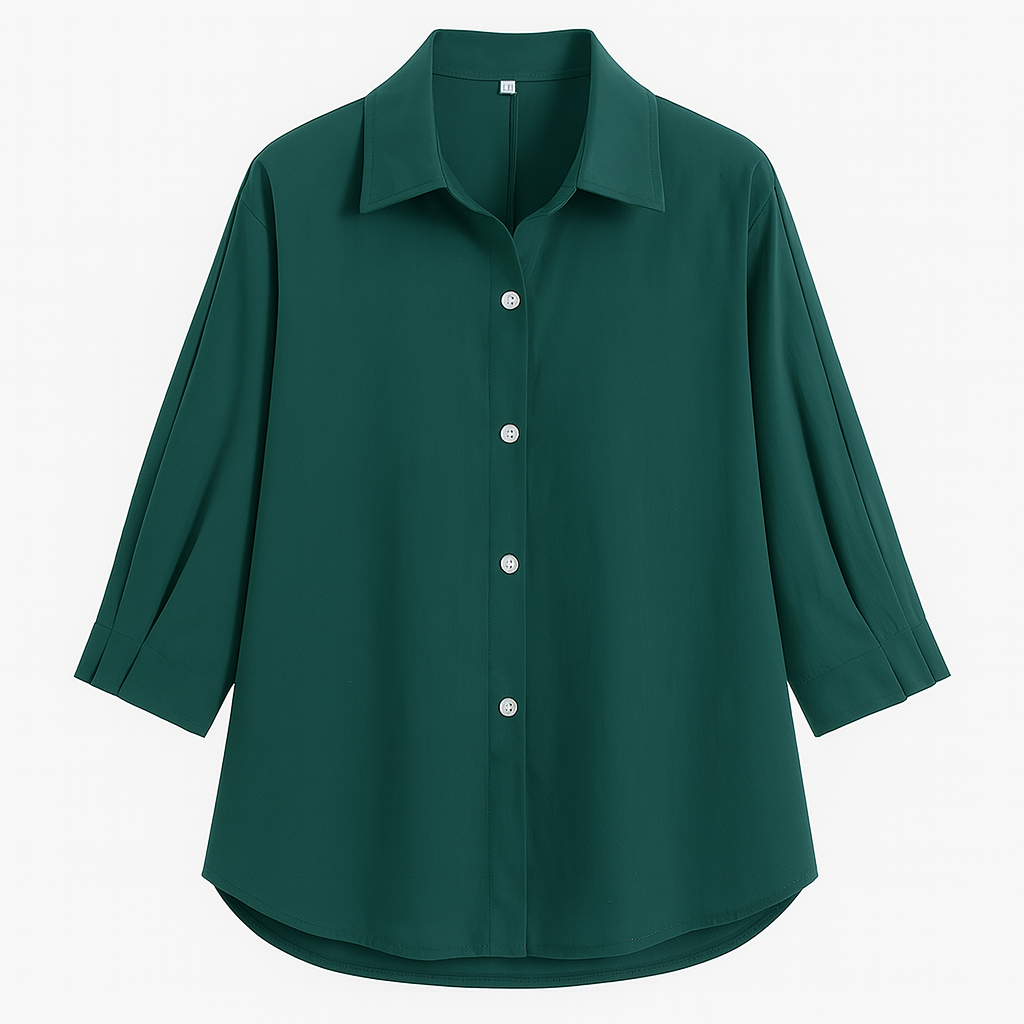 Green Button closure & classic collar Woman's Shirt