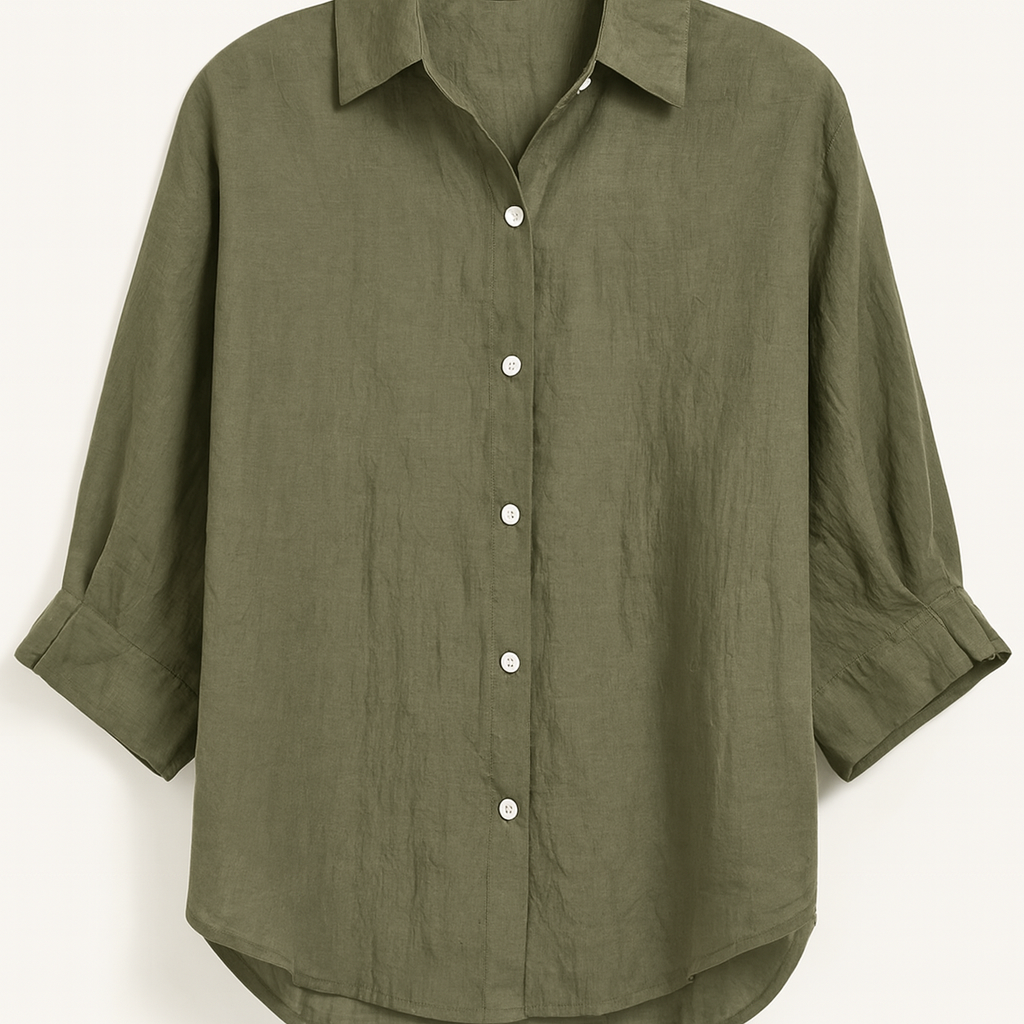 Green Button closure & classic collar Woman's Shirt