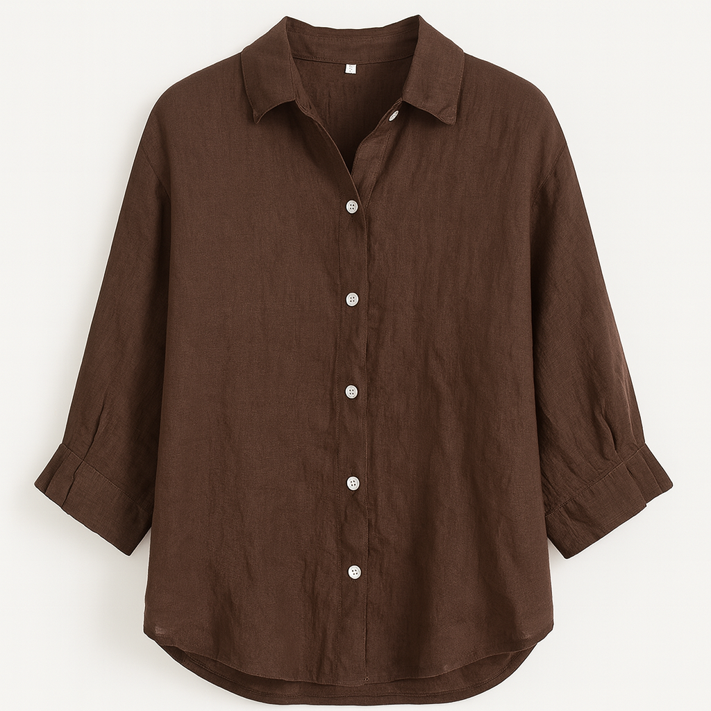 Brown Button closure & classic collar Woman's Shirt