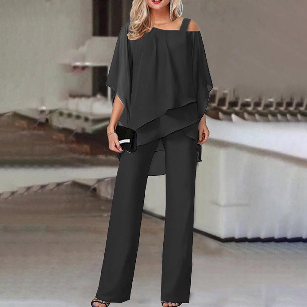2-teiliges Set für Frauen, kalte Schulter, flüssiges Polyester