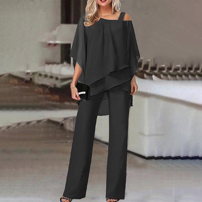 2-teiliges Set für Frauen, kalte Schulter, flüssiges Polyester