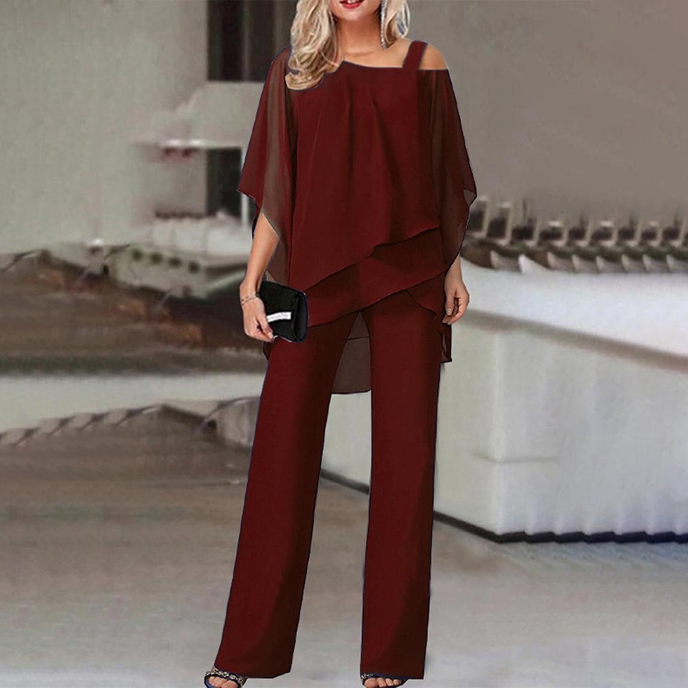 2-teiliges Set für Frauen, kalte Schulter, flüssiges Polyester