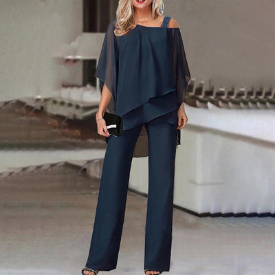 2-teiliges Set für Frauen, kalte Schulter, flüssiges Polyester