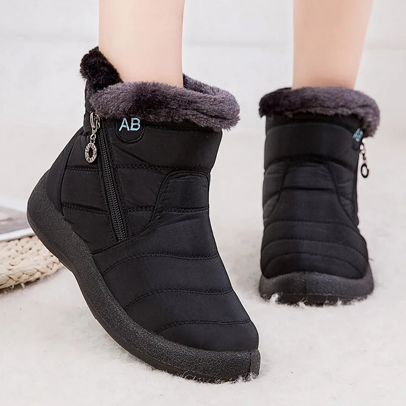 Schwarze Damen-Stiefeletten | Fleece-Futter, bequem und lässig