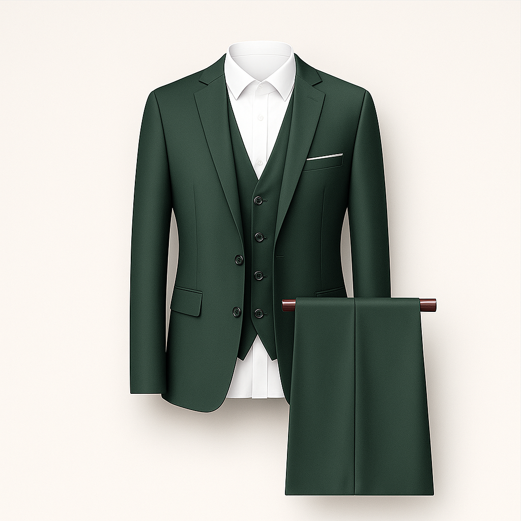 Green Three-piece men's suit - blazer, vest and trousers